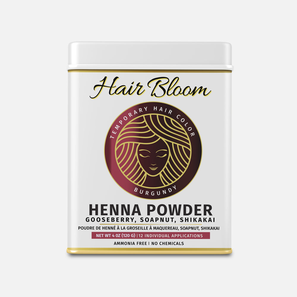 Hair Bloom Natural Burgundy Hair Color- Herbal Henna Burgundy Hair Color  Powder- 12 individual sachets (10 gm each)- Reusable Brush & Tray Included