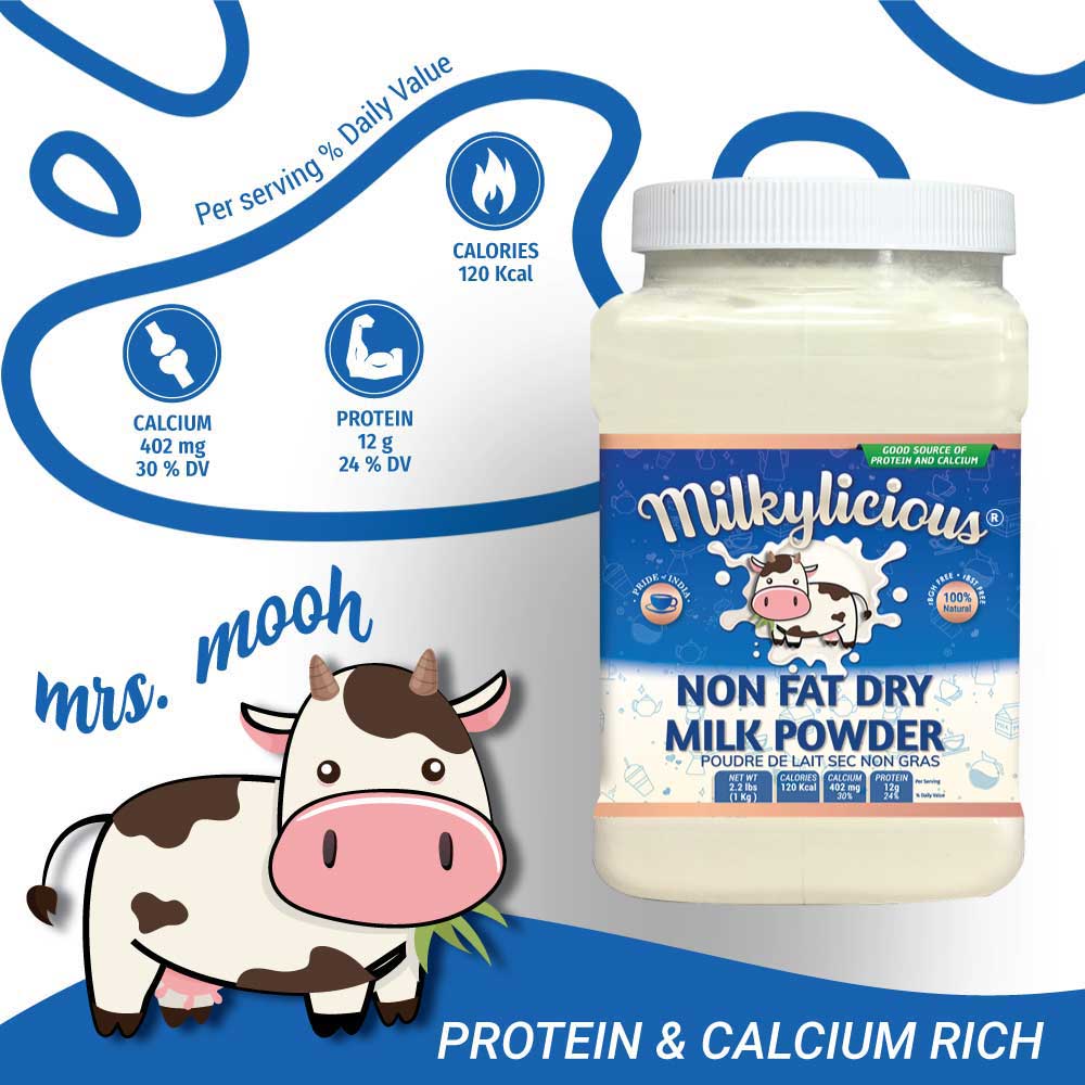 Whole Dry Milk Powder - Protein & Calcium Rich - 1.25 lbs (20oz) Jar