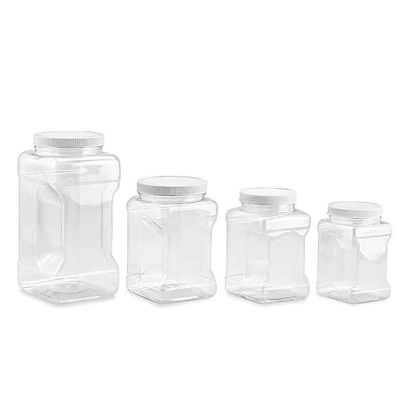 Clear PET Plastic Grip Foodgrade Storage Jars w/ Caps - B1G1 Free